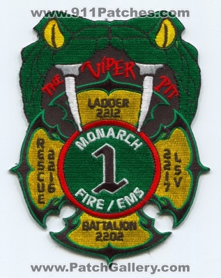 Monarch Fire Protection District House 1 Patch (Missouri)
Scan By: PatchGallery.com
Keywords: prot. dist. department dept. company co. station ems rescue 2216 ladder 2212 l5v 2217 battalion 2202 the viper pit
