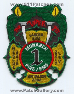 Monarch Fire Protection District House 1 Patch (Missouri)
Scan By: PatchGallery.com
Keywords: prot. dist. department dept. company co. station ems rescue 2216 ladder 2212 l5v 2217 battalion 2202 the viper pit
