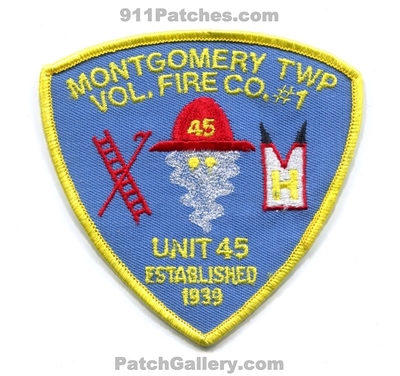Montgomery Township Volunteer Fire Company 1 Unit 45 Patch (New Jersey)
Scan By: PatchGallery.com
Keywords: twp. vol. co. number no. #1 department dept. established 1939