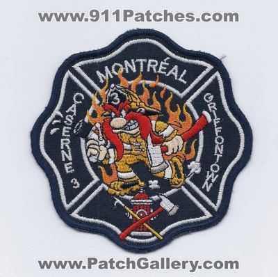 Montreal Fire Department Station 3 (Canada QC)
Thanks to PaulsFirePatches.com for this scan.
Keywords: dept. caserne griffontown