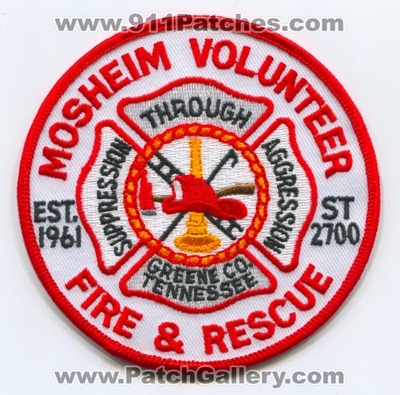 Mosheim Volunteer Fire and Rescue Department Patch (Tennessee)
Scan By: PatchGallery.com
Keywords: vol. & dept. st 2700 greene county co. suppression through aggression