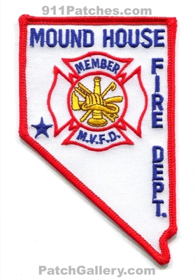 Mound House Volunteer Fire Department Member Patch (Nevada) (State Shape)
Scan By: PatchGallery.com
Keywords: vol. dept. mvfd m.v.f.d.