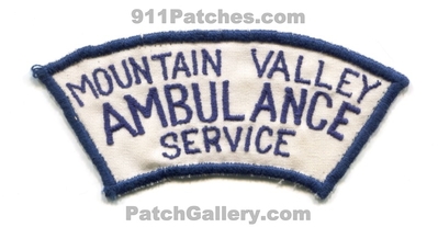 Mountain Valley Ambulance Service Patch (Colorado)
[b]Scan From: Our Collection[/b]
Keywords: ems