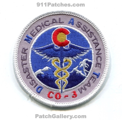 National Disaster Medical System NDMS Disaster Medical Assistance Team 3 DMAT Patch (Colorado)
[b]Scan From: Our Collection[/b]
Keywords: ems fema co-3