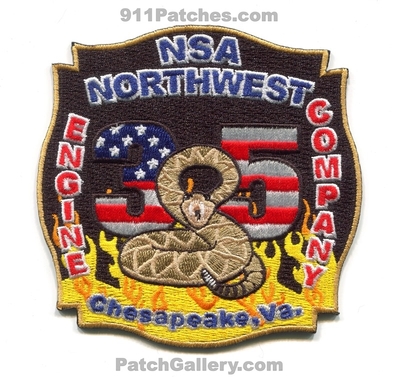 Naval Support Activity NSA Northwest Annex Fire Department Engine Company 35 Chesapeake USN Navy Military Patch (Virginia)
Scan By: PatchGallery.com
[b]Patch Made By: 911Patches.com[/b]
Keywords: n.s.a. dept. co. station united states rattlesnake