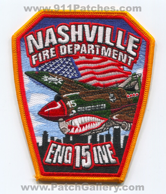 Nashville Fire Department Engine 15 Patch (Tennessee)
Scan By: PatchGallery.com
Keywords: Dept. NFD N.F.D. Company Co. Station Shark Mouth Fighter Plane