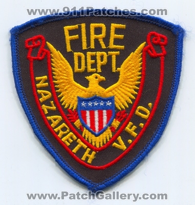 Nazareth Volunteer Fire Department Patch (UNKNOWN STATE)
Scan By: PatchGallery.com
Keywords: vol. dept. vfd v.f.d.