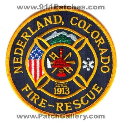 Nederland Fire Rescue Department Patch (Colorado)
[b]Scan From: Our Collection[/b]
[b]Patch Made By: 911Patches.com[/b]
Keywords: dept.