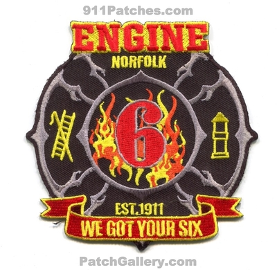 Norfolk Fire Rescue Department Engine 6 Patch (Virginia)
Scan By: PatchGallery.com
Keywords: dept. company co. station est. 1911 we got your six