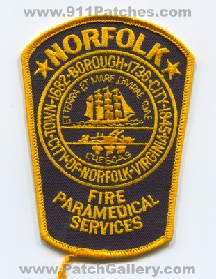 Norfolk Fire Department Paramedical Services EMS Patch (Virginia)
Scan By: PatchGallery.com
Keywords: dept. town 1982 borough 1736 city of 1845