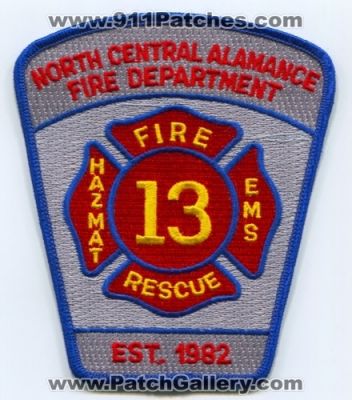 North Central Alamance Fire Department 13 (North Carolina)
Scan By: PatchGallery.com
Keywords: dept. rescue ems hazmat haz-mat