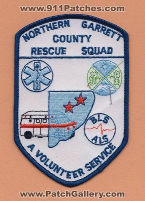 Northern Garrett County Rescue Squad (Maryland)
Thanks to PaulsFirePatches.com for this scan.
Keywords: volunteer als bls ems