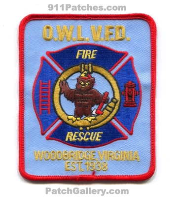 Occoquan Woodbridge Lorton Volunteer Fire Rescue Department Patch (Virginia)
Scan By: PatchGallery.com
Keywords: owl o.w.l. vol. dept. vfd v.f.d. est. 1938