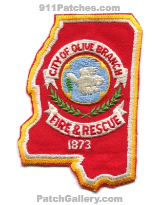 Olive Branch Fire Rescue Department Patch (Mississippi) (State Shape)
Scan By: PatchGallery.com
Keywords: city of & and dept. 1873