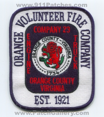 Orange County Volunteer Fire Company 23 Engine Truck Patch (Virginia)
Scan By: PatchGallery.com
Keywords: co. vol. number no. #23 station department dept. est. 1921