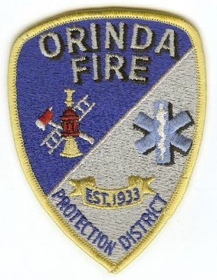 Orinda Fire Protection District
Thanks to PaulsFirePatches.com for this scan.
Keywords: california