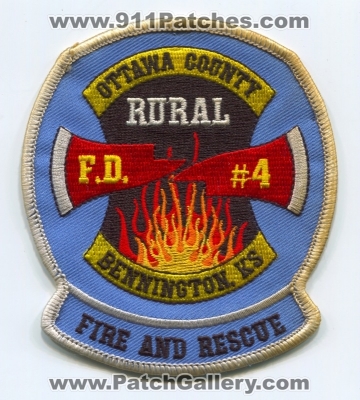 Ottawa County Fire District 4 Bennington Patch (Kansas)
Scan By: PatchGallery.com
Keywords: co. dist. number no. #4 f.d. fd rural ks and rescue department dept.