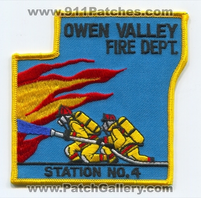 Owen Valley Fire Department Station Number 4 Patch (Indiana)
Scan By: PatchGallery.com
Keywords: dept. no. #4