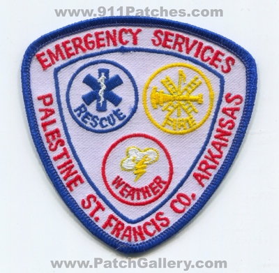 Palestine Saint Francis County Emergency Services ES Fire Rescue EMS Patch (Arkansas)
Scan By: PatchGallery.com
Keywords: st. co. ambulance department dept. weather