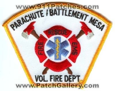Parachute Battlement Mesa Volunteer Fire Department Patch (Colorado)
[b]Scan From: Our Collection[/b]
Keywords: vol. dept. rescue ems