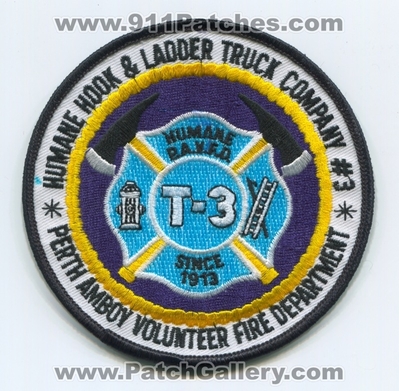 Perth Amboy Volunteer Fire Department Humane Hook and Ladder Truck Company Number 3 Patch (New Jersey)
Scan By: PatchGallery.com
Keywords: vol. dept. pavfd p.a.v.f.d. & co. #3 t-3 since 1913 station