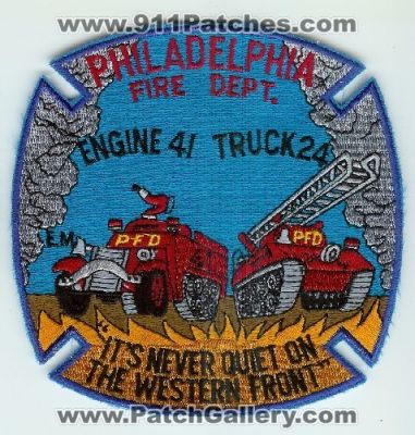 Philadelphia Fire Engine 41 Truck 24 (Pennsylvania)
Thanks to Mark C Barilovich for this scan.
Keywords: pfd department dept.