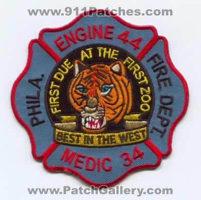 Philadelphia Fire Department Engine 44 Medic 34 Patch (Pennsylvania)
Scan By: PatchGallery.com
Keywords: Phila. Dept. PFD P.F.D. Company Co. Station First Due at the First Zoo - Best in the West - Tiger