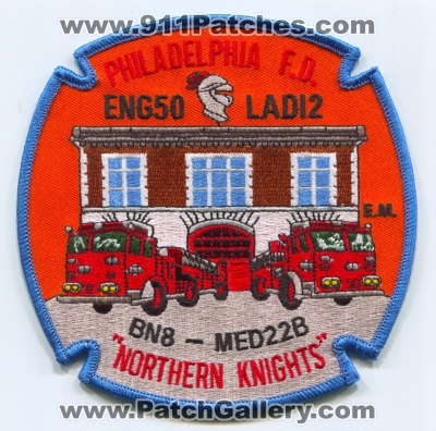Philadelphia Fire Department Engine 50 Ladder 12 Battalion 8 Medic 22B Patch (Pennsylvania)
Scan By: PatchGallery.com
Keywords: dept. pfd p.f.d. company co. station eng50 lad12 bn8 med22b northern knights