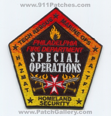 Philadelphia Fire Department Special Operations Patch (Pennsylvania)
Scan By: PatchGallery.com
[b]Patch Made By: 911Patches.com[/b]
Keywords: Dept. PFD P.F.D. Spec. Ops. Technical Rescue Marine HazMat Homeland Security Task Force One 1 TF1 USAR