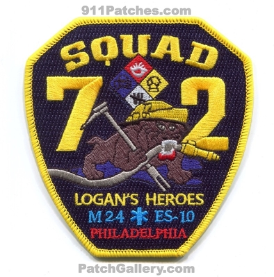 Philadelphia Fire Department Squad 72 Patch (Pennsylvania)
Scan By: PatchGallery.com
[b]Patch Made By: 911Patches.com[/b]
Keywords: dept. pfd p.f.d. company co. station special operations ops logans heroes es10 m24 phila. ems supervisor technical rescue hazardous materials hazmat haz-mat logans heroes ems ambulance m24 es-10