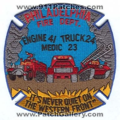 Philadelphia Fire Department Engine 41 Truck 24 Medic 23 Patch (Pennsylvania)
Scan By: PatchGallery.com
Keywords: dept. pfd company co. station