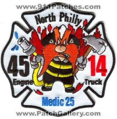 Philadelphia Fire Department Engine 45 Truck 14 Medic 25 Patch (Pennsylvania)
Scan By: PatchGallery.com
Keywords: dept. pfd company co. station north philly yosemite sam