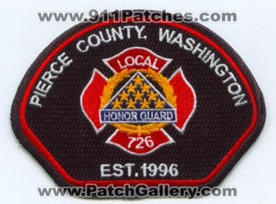 Pierce County Professional Firefighters IAFF Local 726 Honor Guard Patch (Washington)
[b]Scan From: Our Collection[/b]
[b]Patch Made By: 911Patches.com[/b]
Keywords: co. prof. i.a.f.f. union fire department dept.