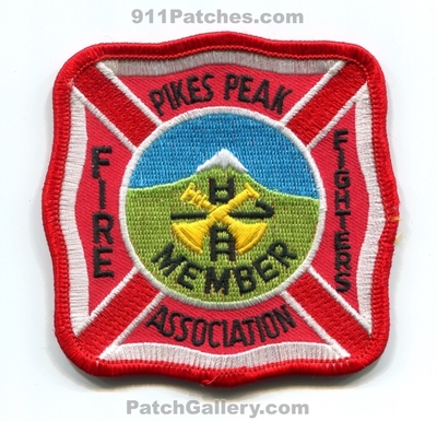 Pikes Peak Firefighters Association Member Patch (Colorado)
[b]Scan From: Our Collection[/b]
Keywords: ffs fire assn.