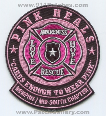 Pink Heals Inc Pink Fire Trucks Memphis Mid-South Chapter Patch (Tennessee)
Scan By: PatchGallery.com
Keywords: inc. love hope awareness rescue cares enough to wear pink department dept.