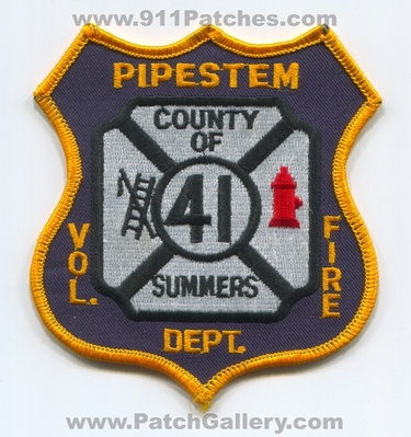 Pipestem Volunteer Fire Department 41 Summers County Patch (West Virginia)
Scan By: PatchGallery.com
Keywords: vol. dept. co. of