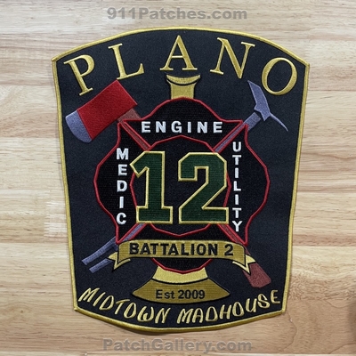 Plano Fire Department Station 12 Battalion 2 Patch (Texas) (Jacket Back Size)
Picture By: PatchGallery.com
[b]Patch Made By: 911Patches.com[/b]
Keywords: dept. company co. engine medic utility est 2009 midtown madhouse