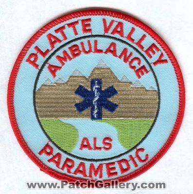 Platte Valley Ambulance Paramedic Patch (Colorado)
[b]Scan From: Our Collection[/b]
Keywords: ems als