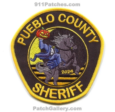 Pueblo County Sheriffs Office Halloween 2024 Patch (Colorado)
Scan By: PatchGallery.com
[b]Patch Made By: 911Patches.com[/b]
Keywords: co. headless horseman pumpkin