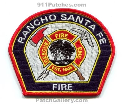 Rancho Santa Fe Fire Rescue Department Patch (California)
Scan By: PatchGallery.com
Keywords: dept. ems est. 1946
