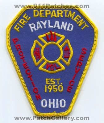Rayland Volunteer Fire Department Patch (Ohio)
Scan By: PatchGallery.com
Keywords: vol. dept. protection service est. 1950