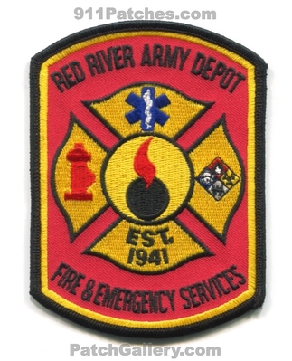 Red River Army Depot Fire and Emergency Services Military Patch (Texas)
Scan By: PatchGallery.com
Keywords: & es department dept. est. 1941
