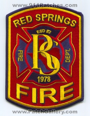 Red Springs Fire Department Smith County ESD 2 Patch (Texas)
Scan By: PatchGallery.com
[b]Patch Made By: 911Patches.com[/b]
Keywords: dept. co. emergency services district e.s.d. dist. number no. #2 1978 tyler