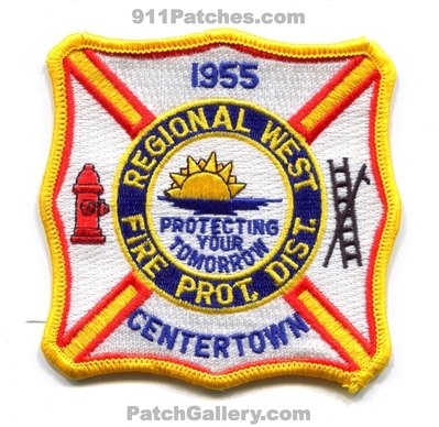 Regional West Fire Protection District Centertown Patch (Missouri)
Scan By: PatchGallery.com
Keywords: prot. dist. department dept. protecting your tomorrow 1955
