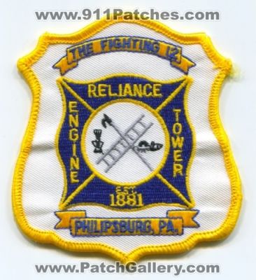 Reliance Fire Company 12 Engine Tower Philipsburg Patch (Pennsylvania)
Scan By: PatchGallery.com
Keywords: co. the fighting pa. station department dept.