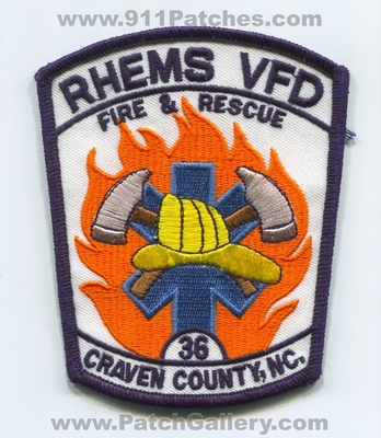 Rhems Volunteer Fire and Rescue Department 36 Craven County Patch (North Carolina)
Scan By: PatchGallery.com
Keywords: vol. & dept. vfd co.