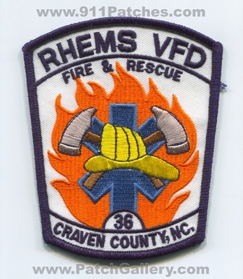 Rhems Volunteer Fire and Rescue Department 36 Craven County Patch (North Carolina)
Scan By: PatchGallery.com
Keywords: vol. & dept. vfd co.