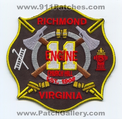 Richmond Fire Department Engine 11 Patch (Virginia)
Scan By: PatchGallery.com
Keywords: dept. company co. station church hill est. 1908