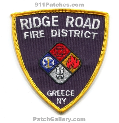 Ridge Road Fire District Greece Patch (New York)
Scan By: PatchGallery.com
Keywords: dist. department dept.