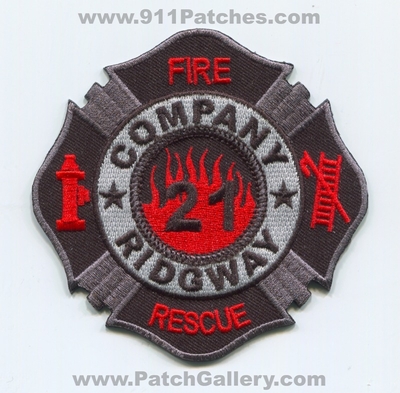 Ridgway Fire Rescue Department Company 21 Patch (Colorado)
[b]Scan From: Our Collection[/b]
Keywords: dept. co. number no. #21 station